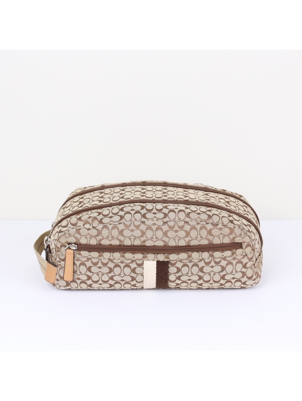 Vintage Coach Signature Canvas Double Zip Dopp Kit Toiletry Travel Bag
